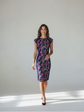 Pink Martini the tropical dress shortsleeved floral print navy dress size small